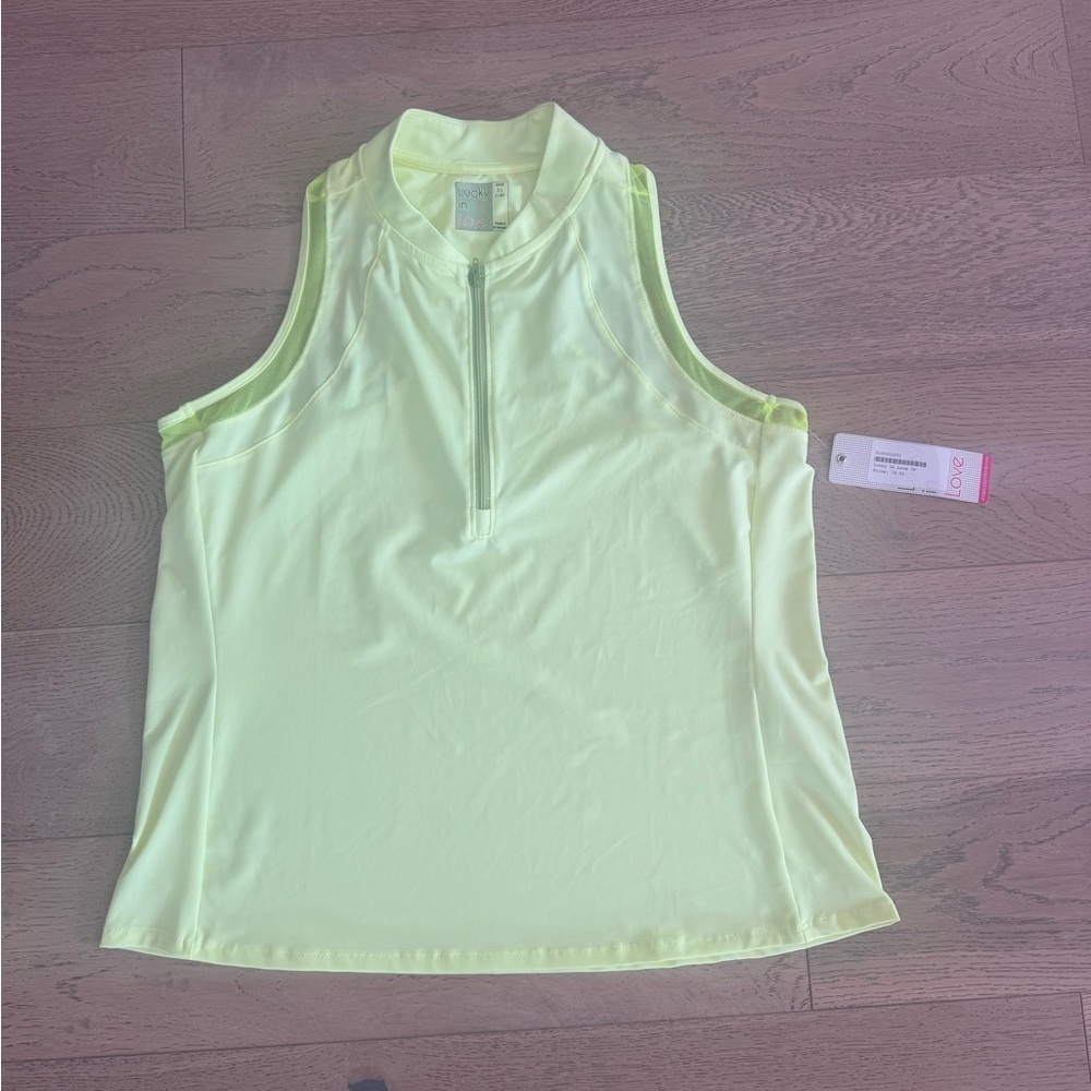 Lucky In Love Womens My Favorite Zip Golf Tank Top